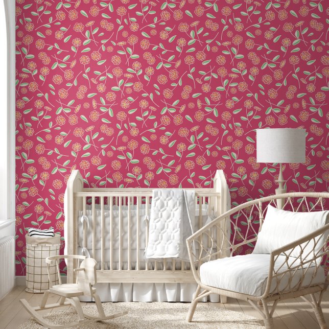 Spring Bloemen Fling Roze Behang (Kinderen)