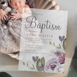  Spring Bloemen Paarse Bloemen Doop Vellum Uitnodigingen