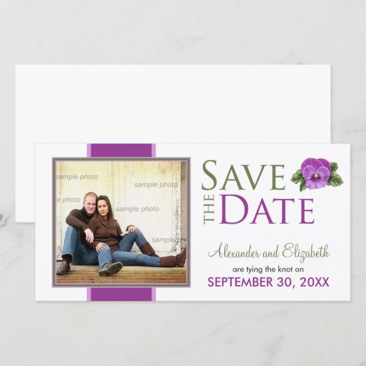 Spring Bloemen Pansies Save the Date Aankondiging (Voorkant / Achterkant)