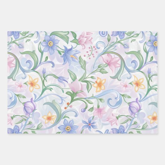 Spring Bloemen Pastel Patronen Blad inpakpapier (Voorkant 2)