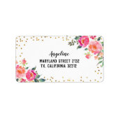Spring Bloemen Roze Goud Adreslabel Etiket (Voorkant)