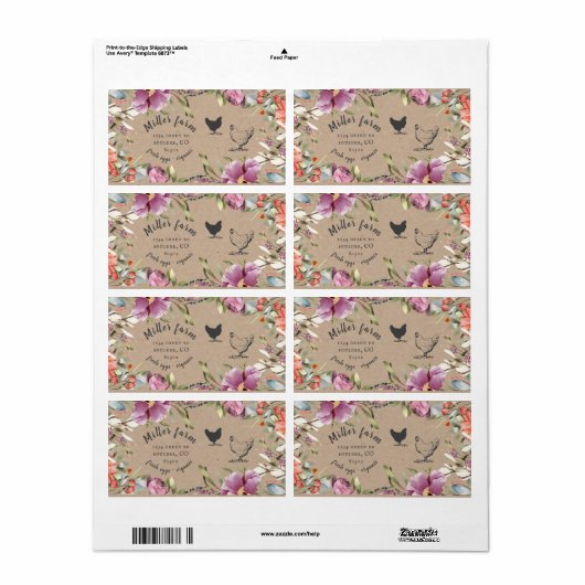 Spring Bloemen Rustiek Script Ei Karton Label (Full Sheet)