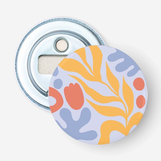 Spring bloemengeel en blauw button flesopener (Voorkant)