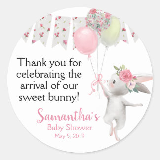 Spring bloemenkonijn baby shower dank u stickers