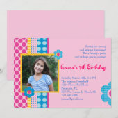 Spring Bloemenmeisje Birthday Photo Invitation Kaart (Voorkant / Achterkant)
