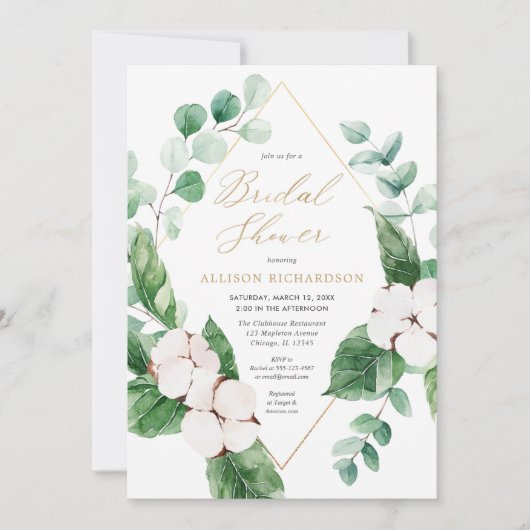 Spring bloemenwit groen goud elegante bruids kaart (Voorkant)