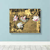 Spring bloesems in Sepia Partial Color Canvas Afdruk (Insitu (Houten vloer))