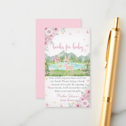 Spring Bloom and Butterflies Deer Baby Shower  Informatiekaartje (Voorkant / Achterkant in situ)