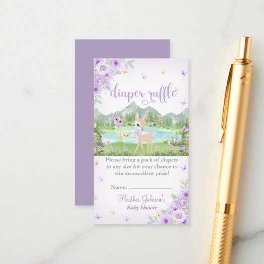 Spring Bloom and Butterflies Deer Baby Shower Informatiekaartje (Voorkant / Achterkant in situ)