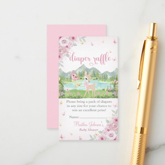 Spring Bloom and Butterflies Deer Baby Shower  Informatiekaartje (Voorkant / Achterkant in situ)