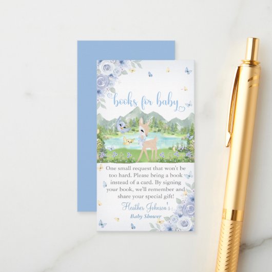 Spring Bloom and Butterflies Deer Baby Shower Informatiekaartje (Voorkant / Achterkant in situ)