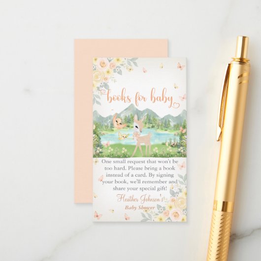 Spring Bloom and Butterflies Deer Baby Shower Informatiekaartje (Voorkant / Achterkant in situ)