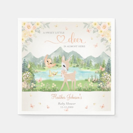 Spring Bloom and Butterflies Deer Baby Shower  Servet (Voorkant)