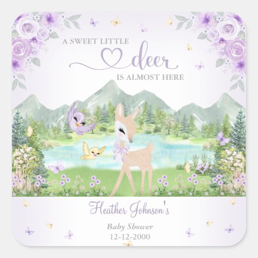 Spring Bloom and Butterflies Deer Baby Shower  Vierkante Sticker (Voorkant)