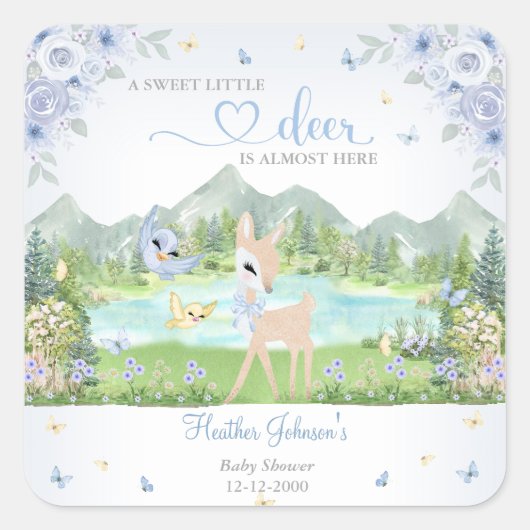 Spring Bloom and Butterflies Deer Baby Shower  Vierkante Sticker (Voorkant)