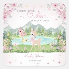 Spring Bloom and Butterflies Deer Baby Shower Vierkante Sticker