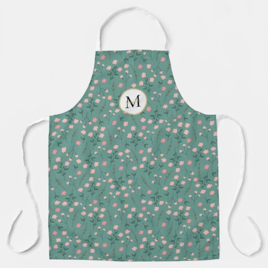 'Spring Bloom', blauwgroen & roze bloemen op maat Schort (Voorkant)