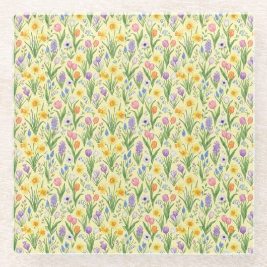 Spring Bloom Burst Pattern Glazen Onderzetter (Voorkant)