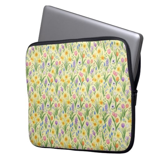 Spring Bloom Burst Pattern Laptop Sleeve (Voorkant Links)