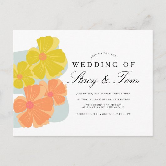 Spring Bloom Cosmos Hand Drawn Wedding Invitation Briefkaart (Voorkant)