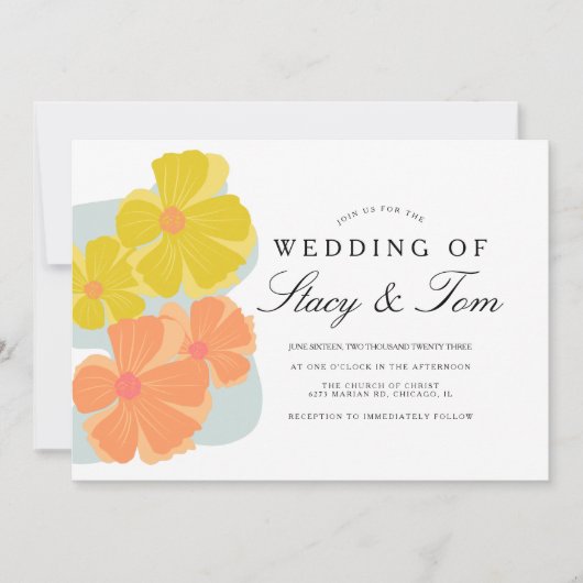 Spring Bloom Cosmos Hand Drawn Wedding Kaart (Voorkant)