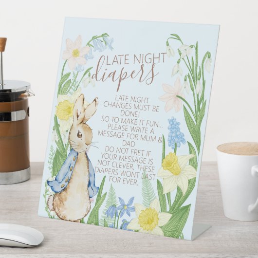 Spring Bloom Rabbit Baby shower Late Night Luiers Reclamebord Met Voetstuk (Insitu)