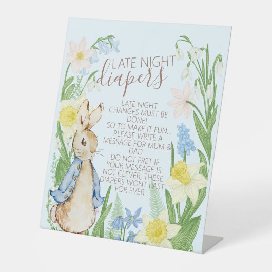 Spring Bloom Rabbit Baby shower Late Night Luiers Reclamebord Met Voetstuk (Voorkant)