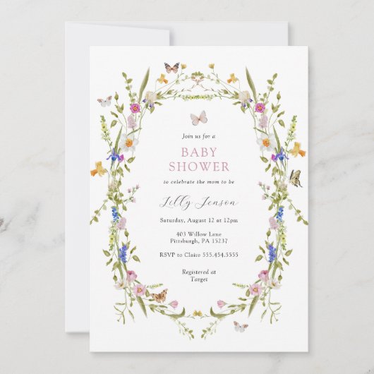 Spring Bloom Vlinders en Bloemen Baby shower Kaart (Voorkant)