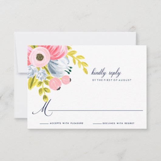 Spring Bloom Waterverf Floral Wedding RSVP Kaartje (Voorkant)