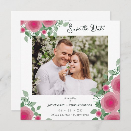 Spring Blooming Pink Shades Wedding Photo Save The Date (Voorkant / Achterkant)