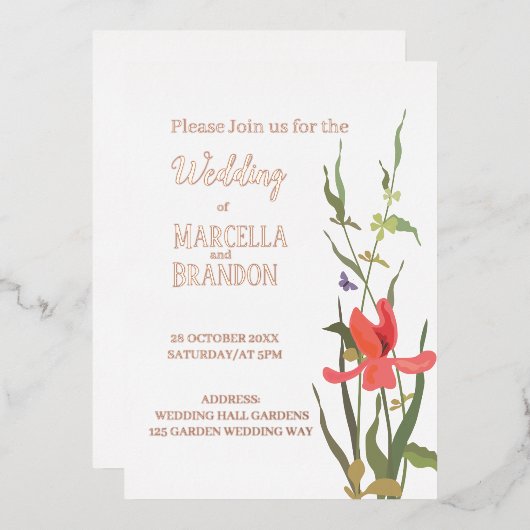 Spring Blooming Tulip Floral Wedding Folie Uitnodiging (Voorkant / Achterkant)