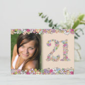 Spring Blooms Dames 21e verjaardag Foto Uitnodigin Kaart (Staand voorkant)