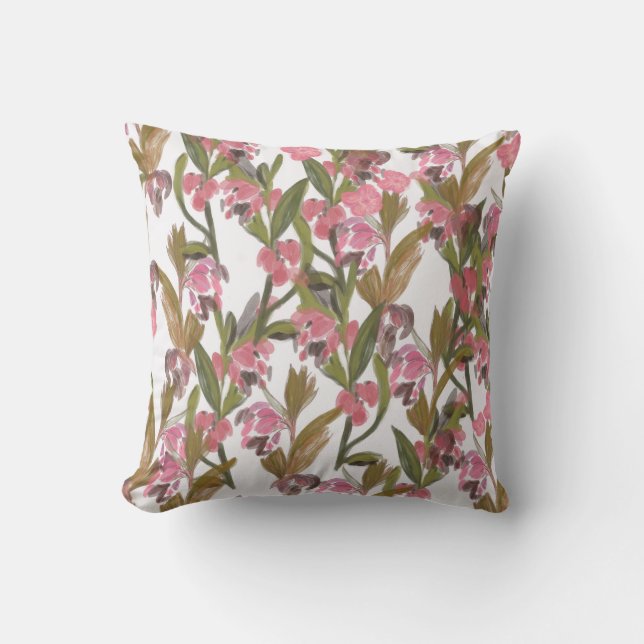 Spring Blooms Floral Design in Roze, Olive Green Kussen (Voorkant)