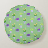 Spring Blooms in Blue & White Pots Accent Pillow Rond Kussen (Achterkant)