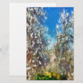 Spring Blossom Almond Tree Pointillism Artwork Briefpapier (Voorkant / Achterkant)