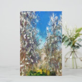 Spring Blossom Almond Tree Pointillism Artwork Briefpapier (Staand voorkant)