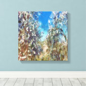 Spring Blossom Almond Tree Pointillism Artwork Canvas Afdruk (Insitu (Houten vloer))