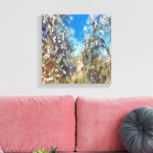 Spring Blossom Almond Tree Pointillism Artwork Canvas Afdruk (Insitu (Woonkamer))