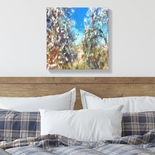 Spring Blossom Almond Tree Pointillism Artwork Canvas Afdruk (Insitu (Slaapkamer))
