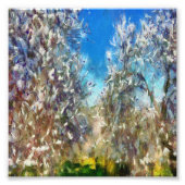 Spring Blossom Almond Tree Pointillism Artwork Foto Afdruk (Voorkant)