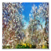 Spring Blossom Almond Tree Pointillism Artwork