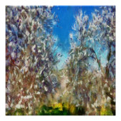 Spring Blossom Almond Tree Pointillism Artwork Poster (Voorkant)