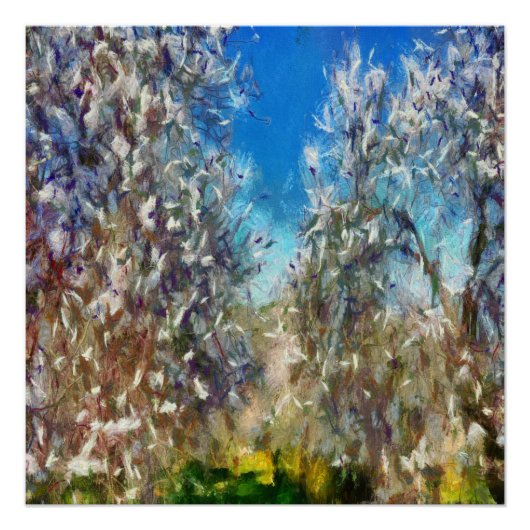 Spring Blossom Almond Tree Pointillism Artwork Poster (Voorkant)