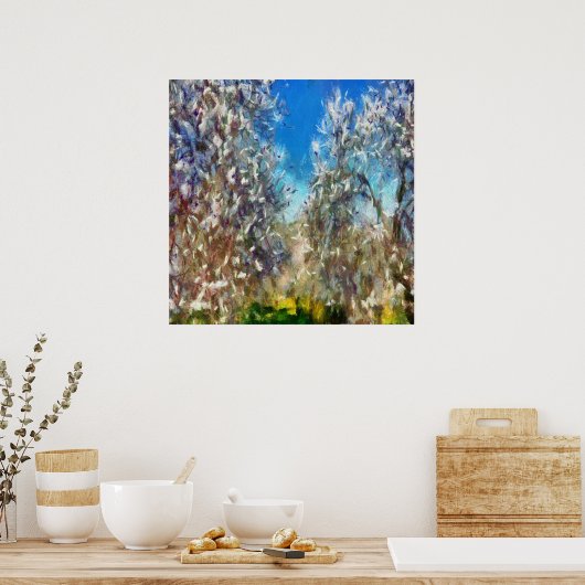 Spring Blossom Almond Tree Pointillism Artwork Poster (Keuken)