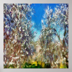 Spring Blossom Almond Tree Pointillism Artwork Poster