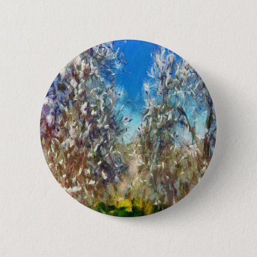 Spring Blossom Almond Tree Pointillism Artwork Ronde Button 5,7 Cm (Voorkant)