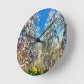 Spring Blossom Almond Tree Pointillism Artwork Ronde Klok (Hoek)