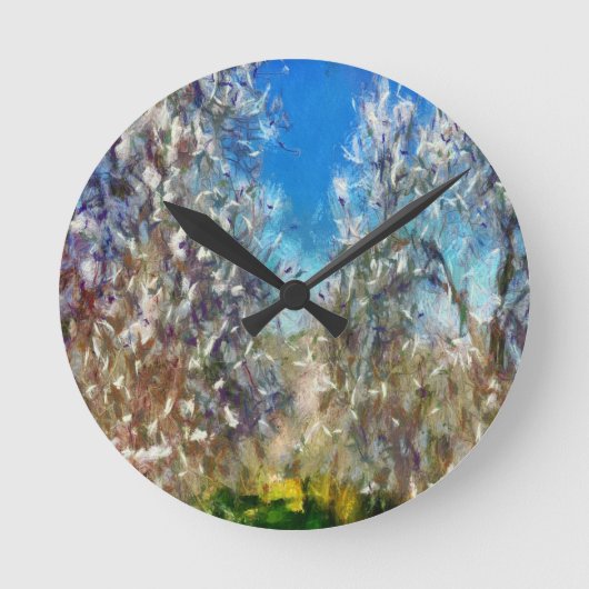 Spring Blossom Almond Tree Pointillism Artwork Ronde Klok (Voorkant)