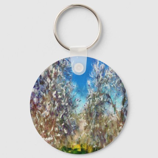Spring Blossom Almond Tree Pointillism Artwork Sleutelhanger (Voorkant)