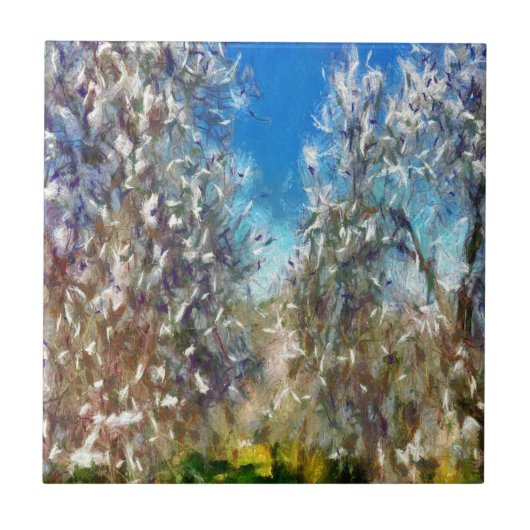 Spring Blossom Almond Tree Pointillism Artwork Tegeltje (Voorkant)